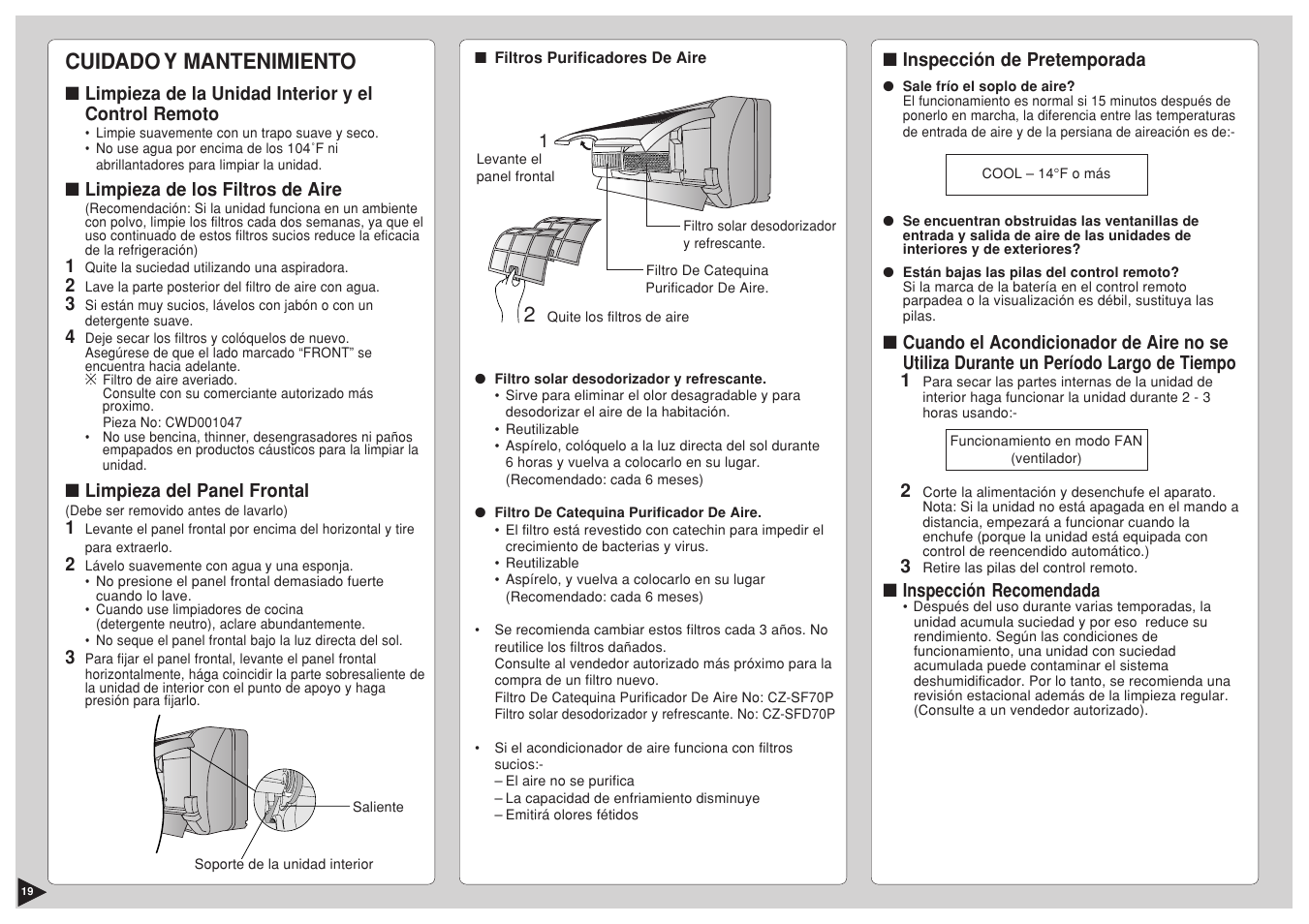 Cuidado y mantenimiento | Panasonic CS-C12BKP User Manual | Page 20 / 24
