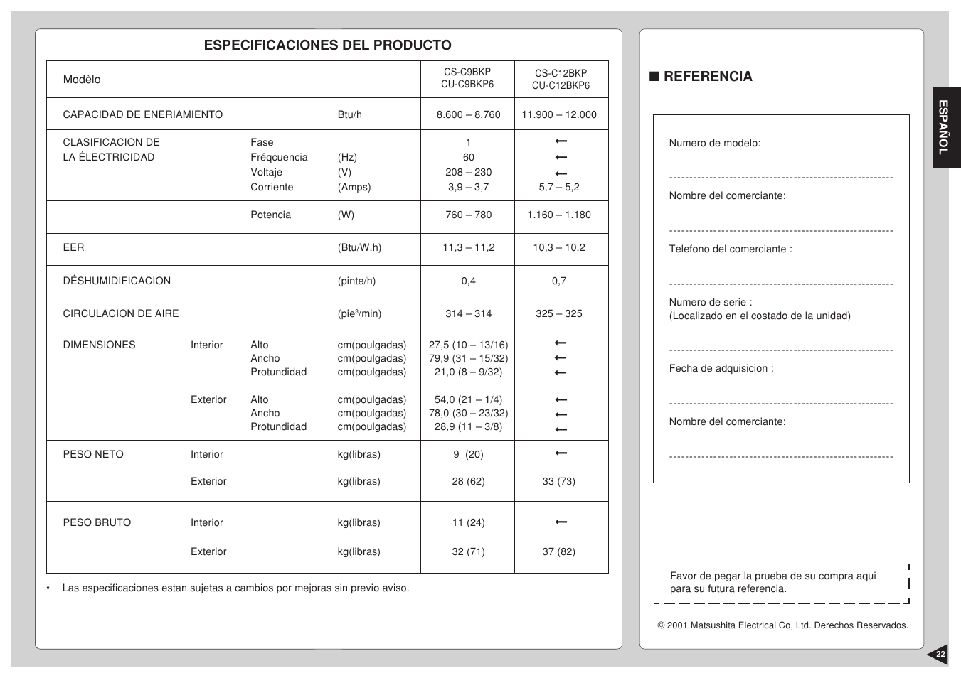 Panasonic CS-C12BKP User Manual | Page 23 / 24