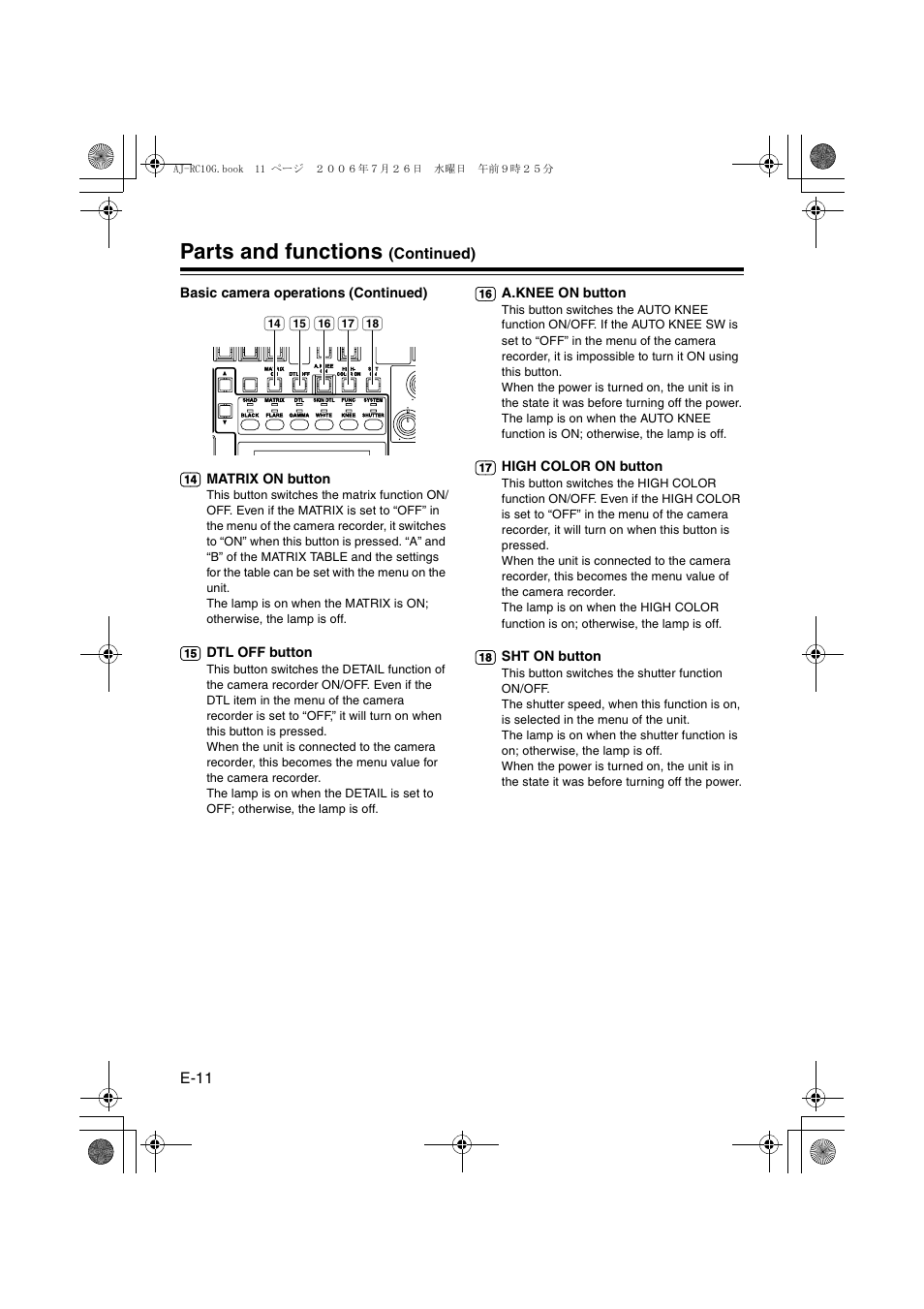 Parts and functions | Panasonic AJ- G User Manual | Page 12 / 36
