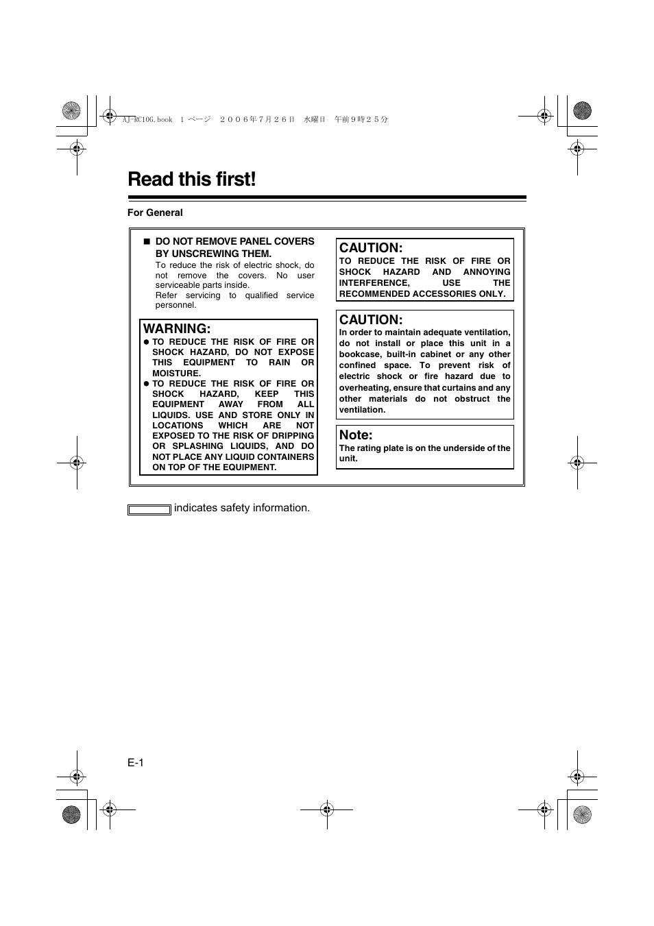 Read this first, Caution, Warning | Panasonic AJ- G User Manual | Page 2 / 36