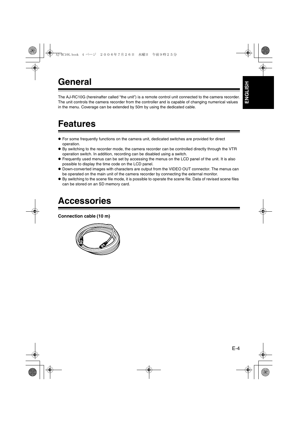 General, Features, Accessories | Panasonic AJ- G User Manual | Page 5 / 36