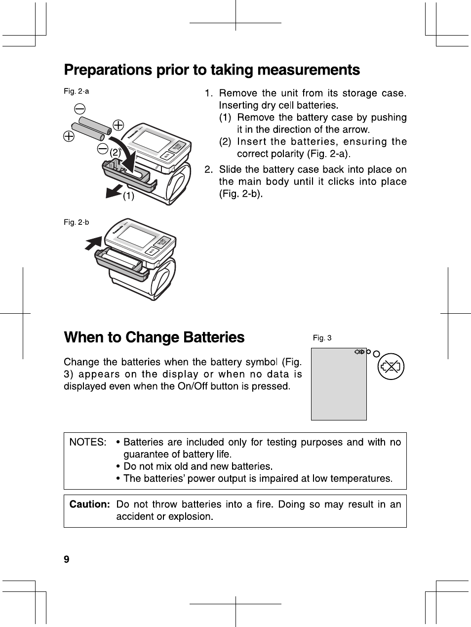 Preparations prior to taking measurements, When to change batteries | Panasonic EW3006 User Manual | Page 10 / 54