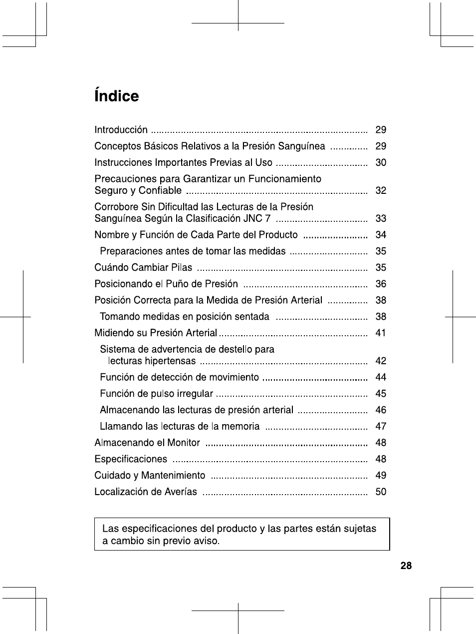 Indice | Panasonic EW3006 User Manual | Page 29 / 54