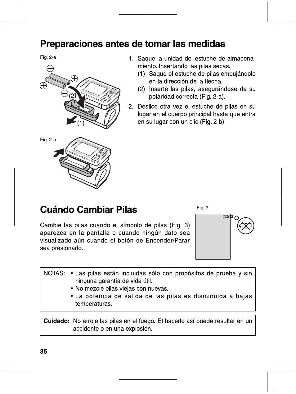 Preparaciones antes de tomar las medidas, Cuándo cambiar piias, Cuándo cambiar pilas | Panasonic EW3006 User Manual | Page 36 / 54