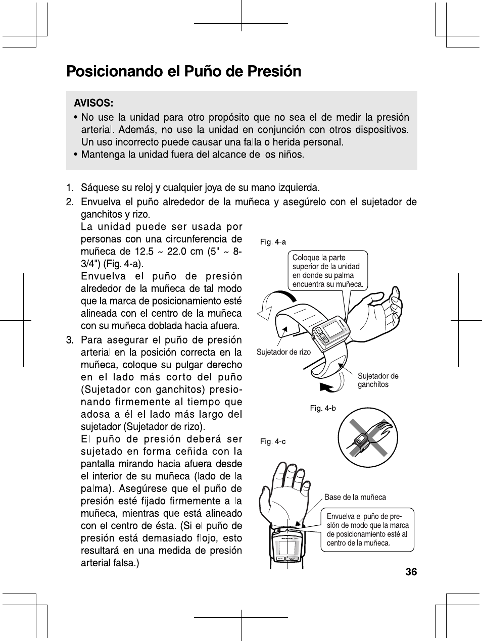 Posicionando el puño de presión | Panasonic EW3006 User Manual | Page 37 / 54