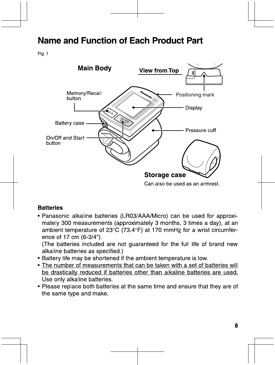 Name and function of each product part | Panasonic EW3006 User Manual | Page 9 / 54