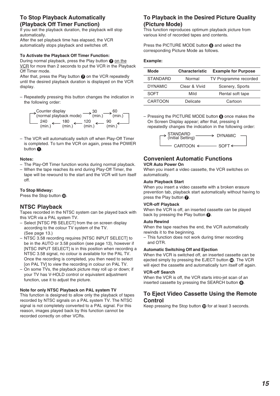 Ntsc playback, Convenient automatic functions | Panasonic NV-FJ620 User Manual | Page 15 / 28
