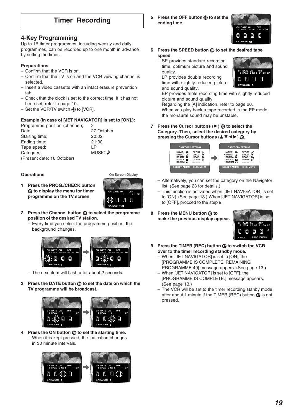 Timer recording, Key programming | Panasonic NV-FJ620 User Manual | Page 19 / 28