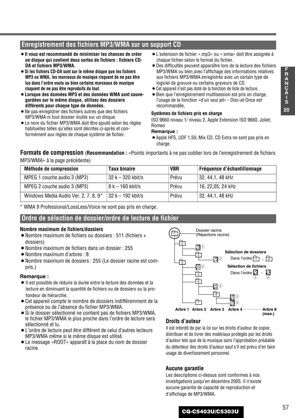 Formats de compression | Panasonic CQ-C5403U User Manual | Page 57 / 108