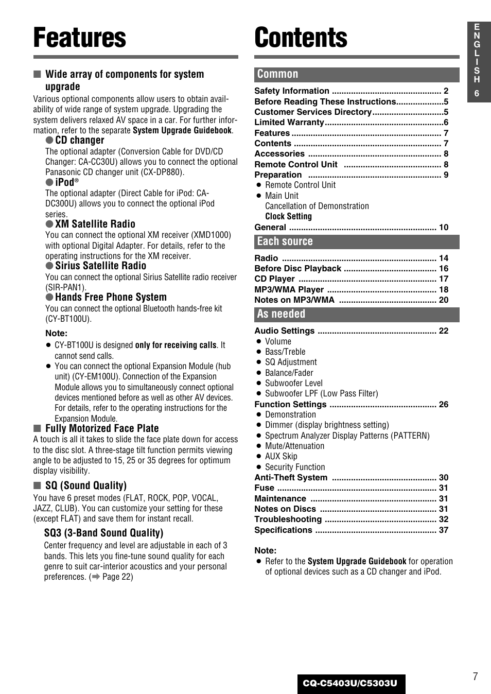 Panasonic CQ-C5403U User Manual | Page 7 / 108