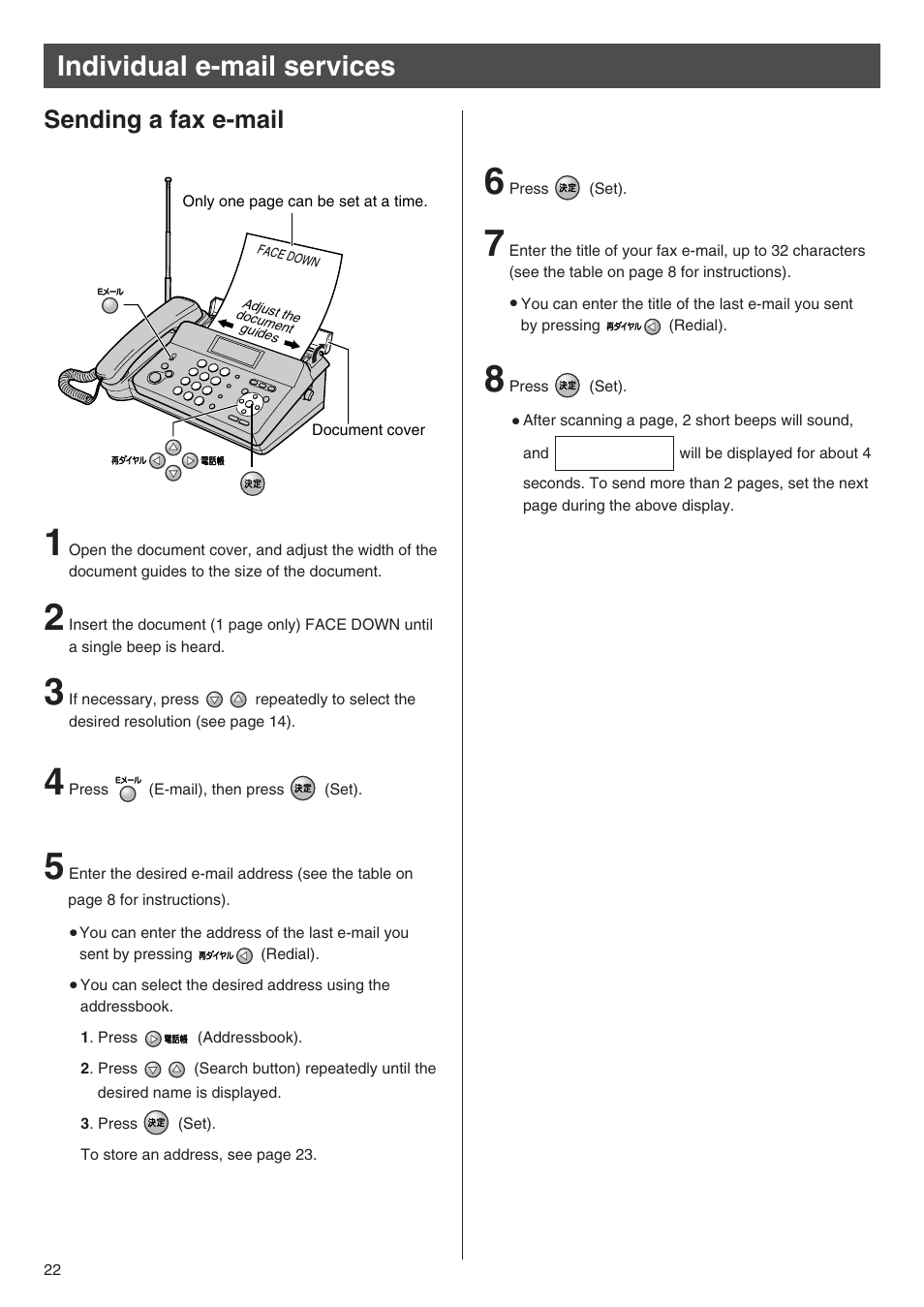 Individual e-mail services, Sending a fax e-mail | Panasonic KX-PW201CW User Manual | Page 22 / 24