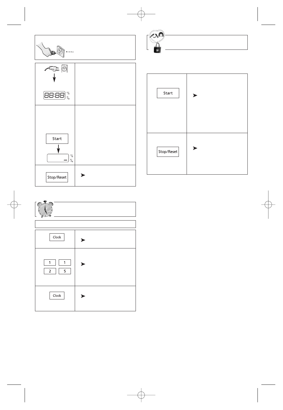 Child safety lock, Starting to use your oven, Setting the clock | Panasonic Inverter NN-SA710S User Manual | Page 13 / 32