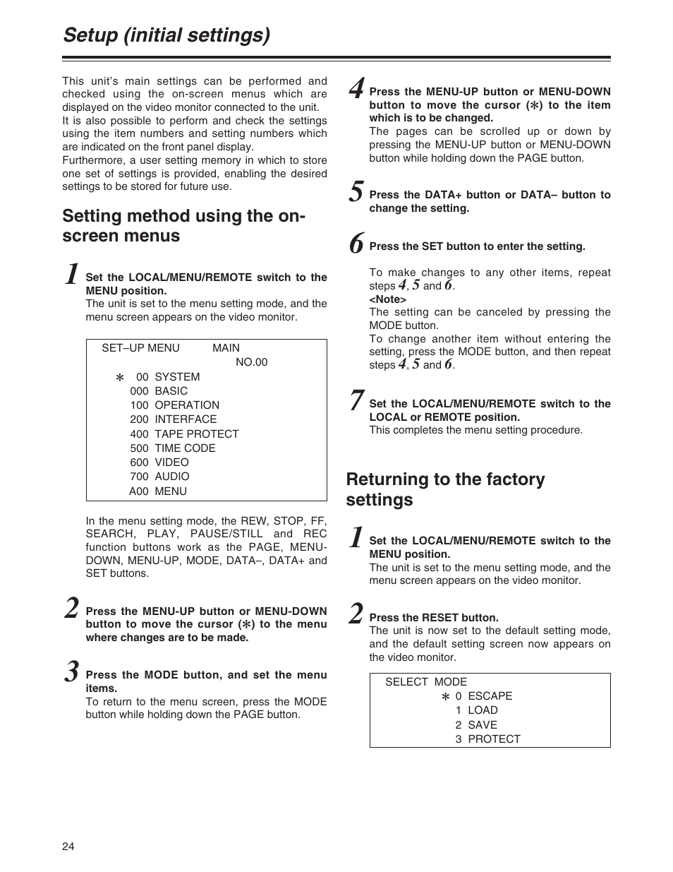 Setup (initial settings) | Panasonic AJ-HD1200A User Manual | Page 2 / 27