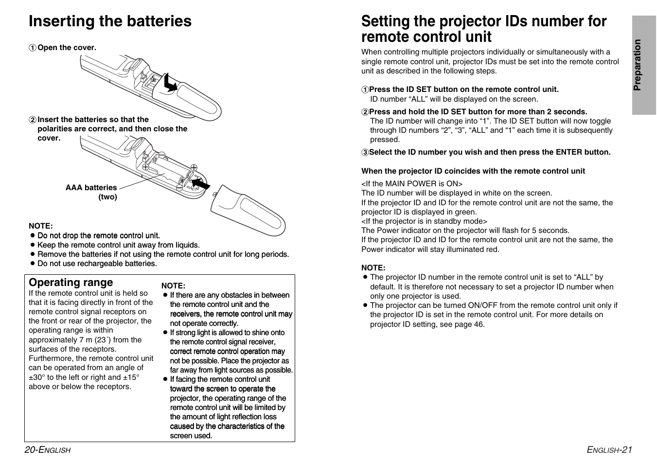 Panasonic PT-L780E User Manual | Page 11 / 36