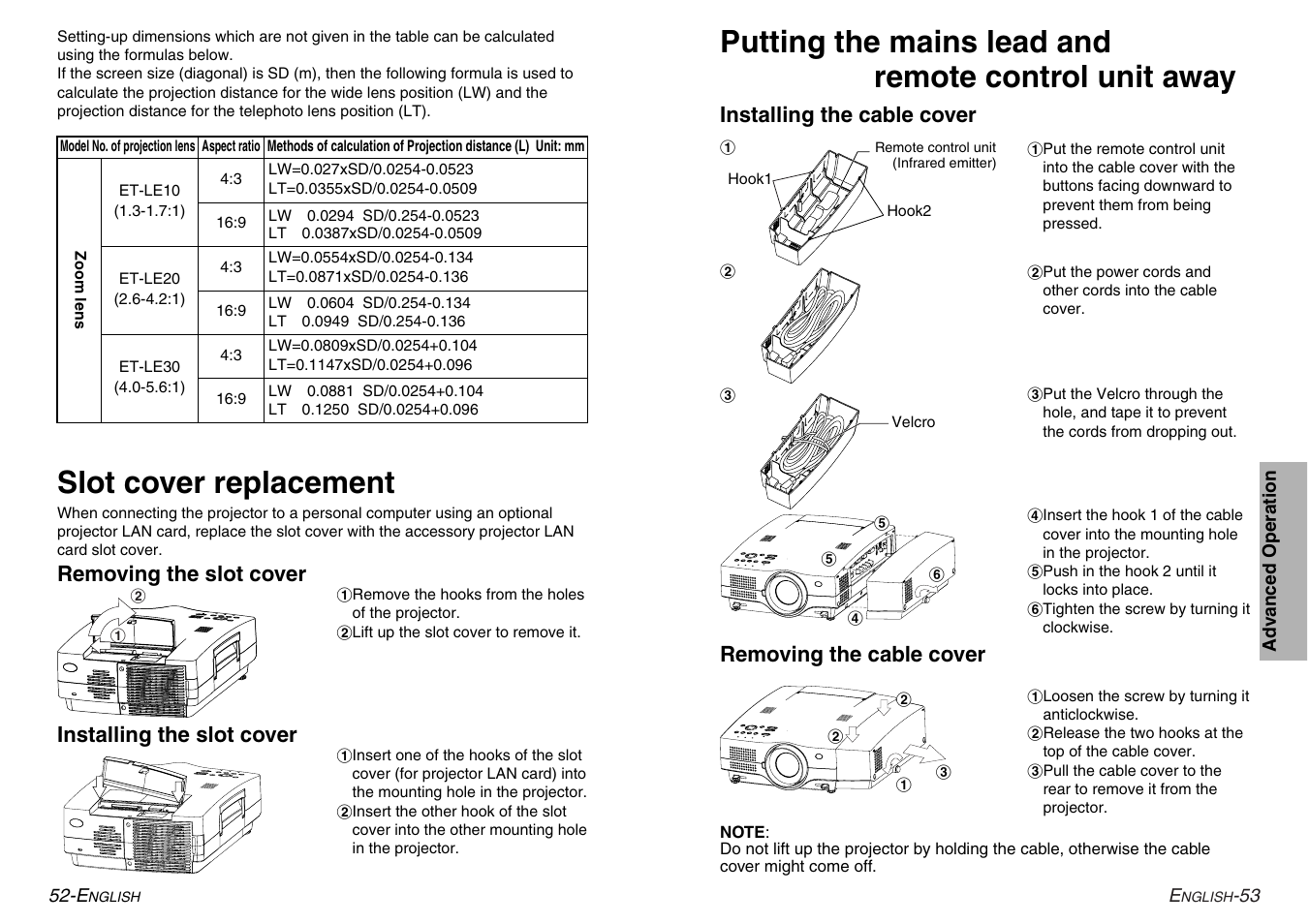 Slot cover replacement | Panasonic PT-L780E User Manual | Page 27 / 36