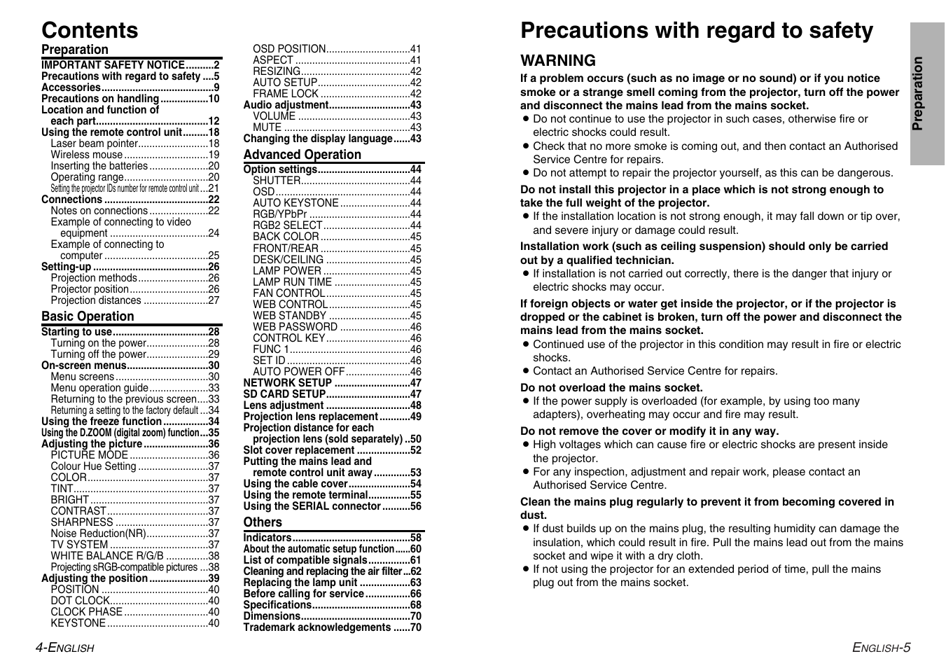 Panasonic PT-L780E User Manual | Page 3 / 36