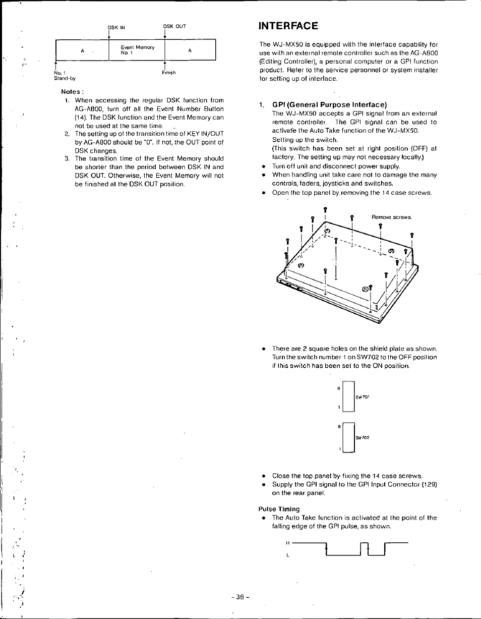 Interface, Gpi (general purpose interface), Pulse timing | Panasonic WJ-MX50 User Manual | Page 37 / 40