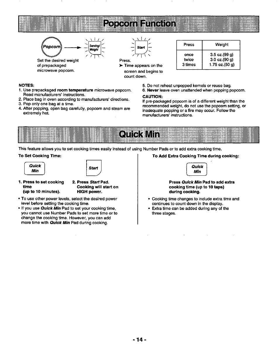 Quick min | Panasonic GENIUS 1100 NN-S588 User Manual | Page 16 / 56