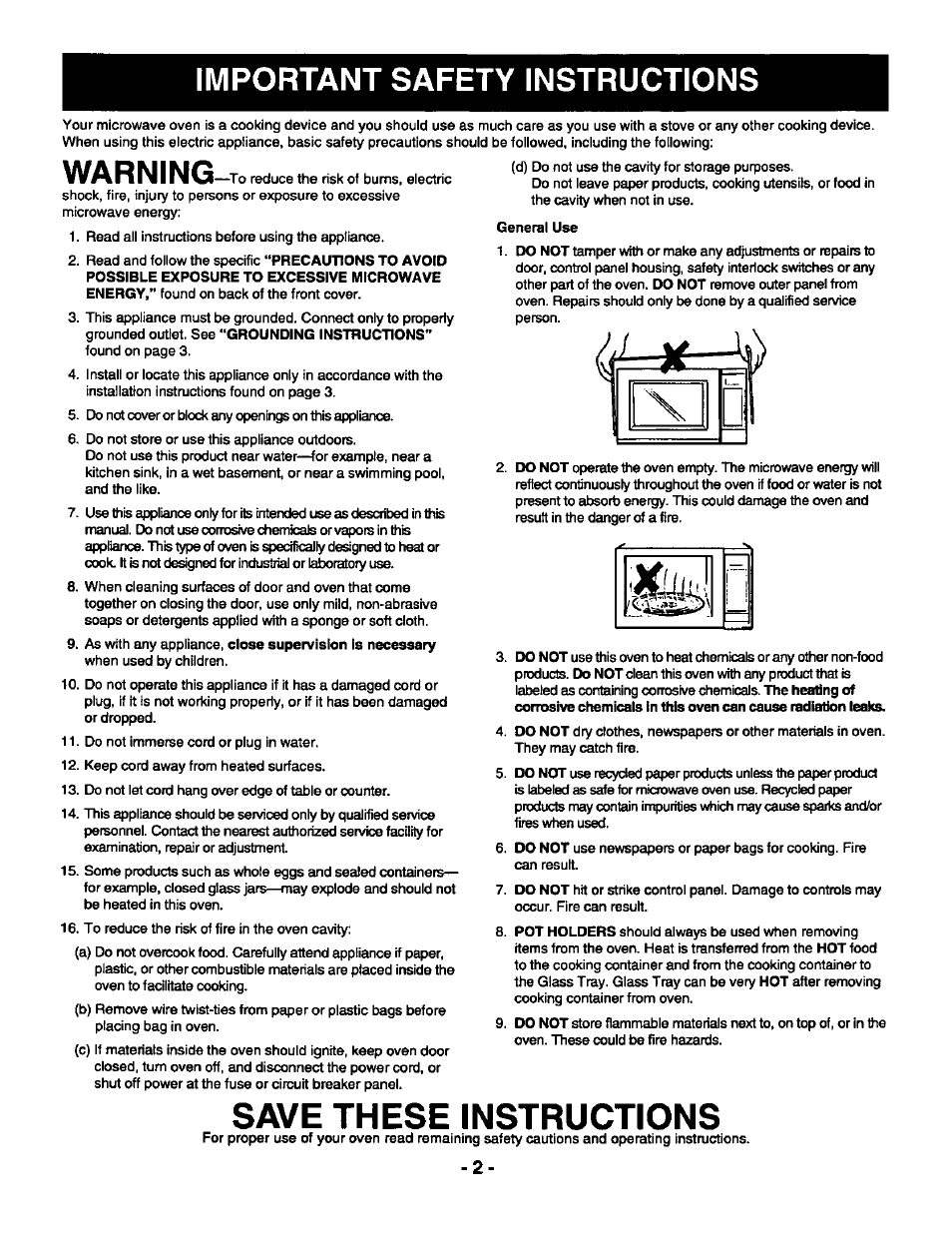 Save these instructions, Important safety instructions, W.ar ning | Panasonic GENIUS 1100 NN-S588 User Manual | Page 4 / 56