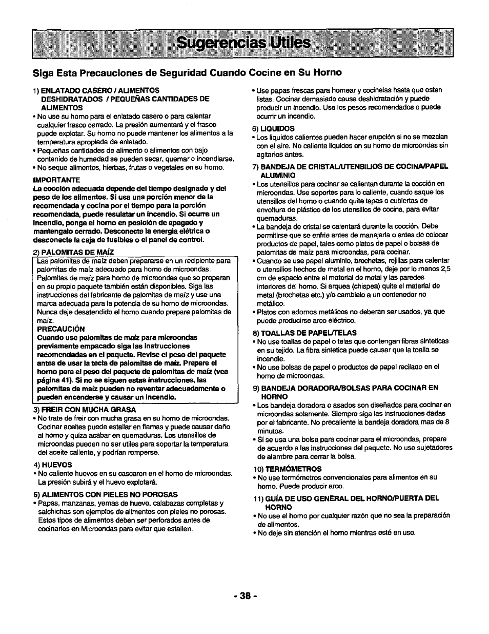 Sugerencias utiles | Panasonic GENIUS 1100 NN-S588 User Manual | Page 40 / 56