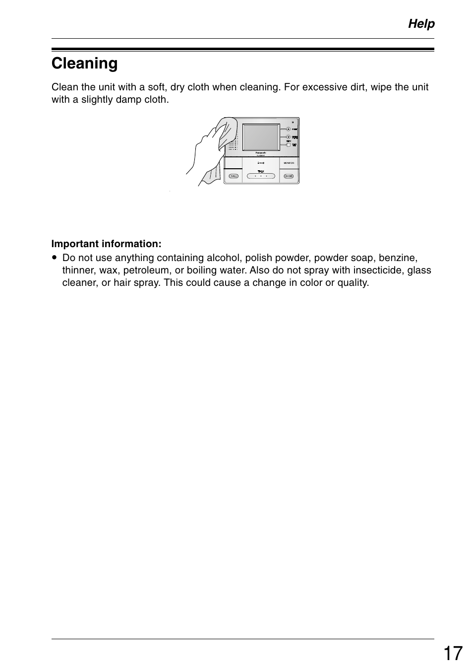 Help, Cleaning | Panasonic VL-GM001 User Manual | Page 17 / 20