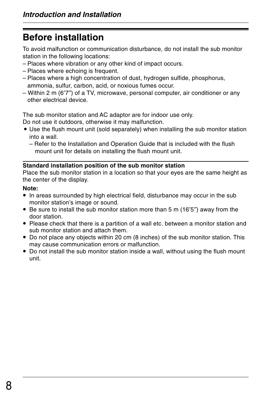 Before installation, Introduction and installation | Panasonic VL-GM001 User Manual | Page 8 / 20