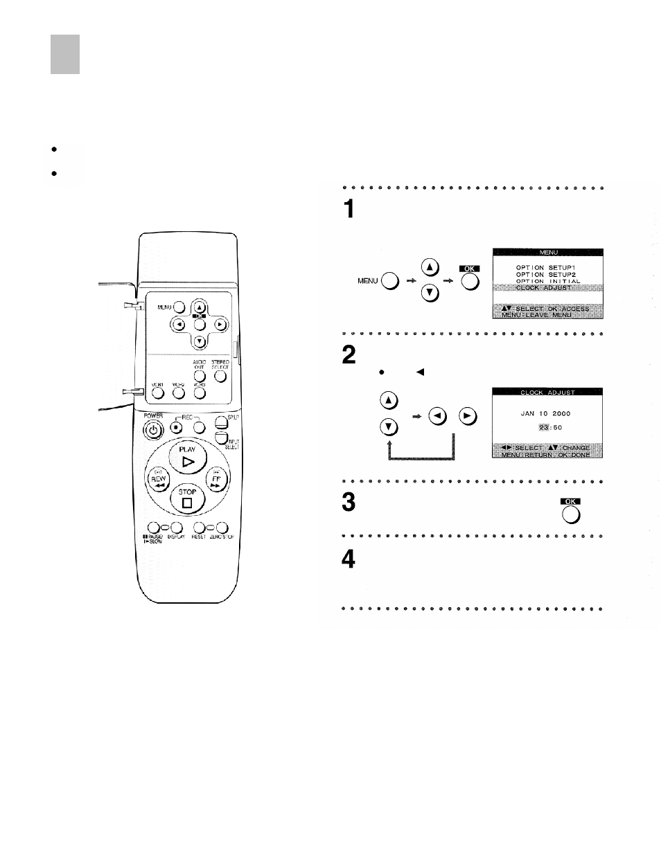Setting the clock of your vcr | Panasonic AG-DV2000P User Manual | Page 18 / 76