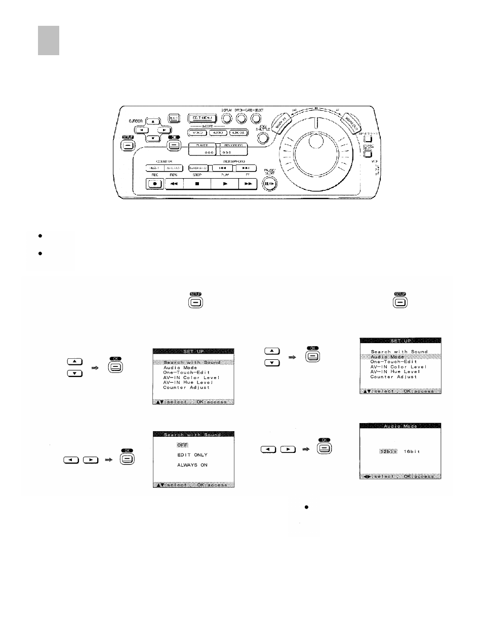 Initial settings for editing, Preparations, Search with sound audio mode | Panasonic AG-DV2000P User Manual | Page 30 / 76