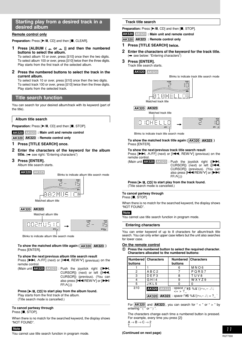 Title search function | Panasonic SC-AK320  EN User Manual | Page 11 / 20