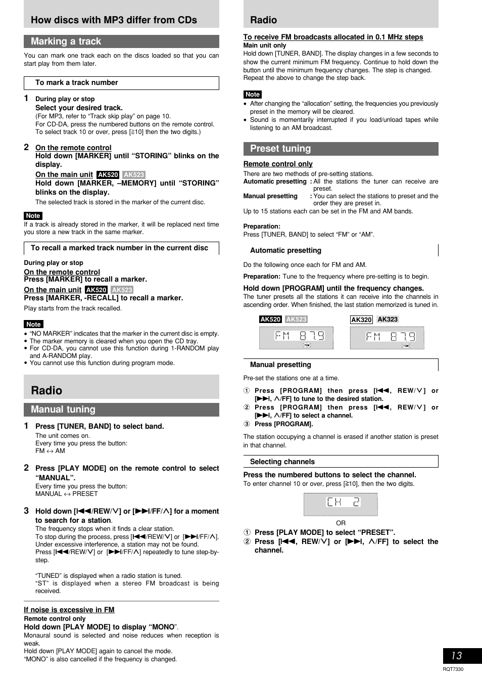 Marking a track, Radio | Panasonic SC-AK320  EN User Manual | Page 13 / 20