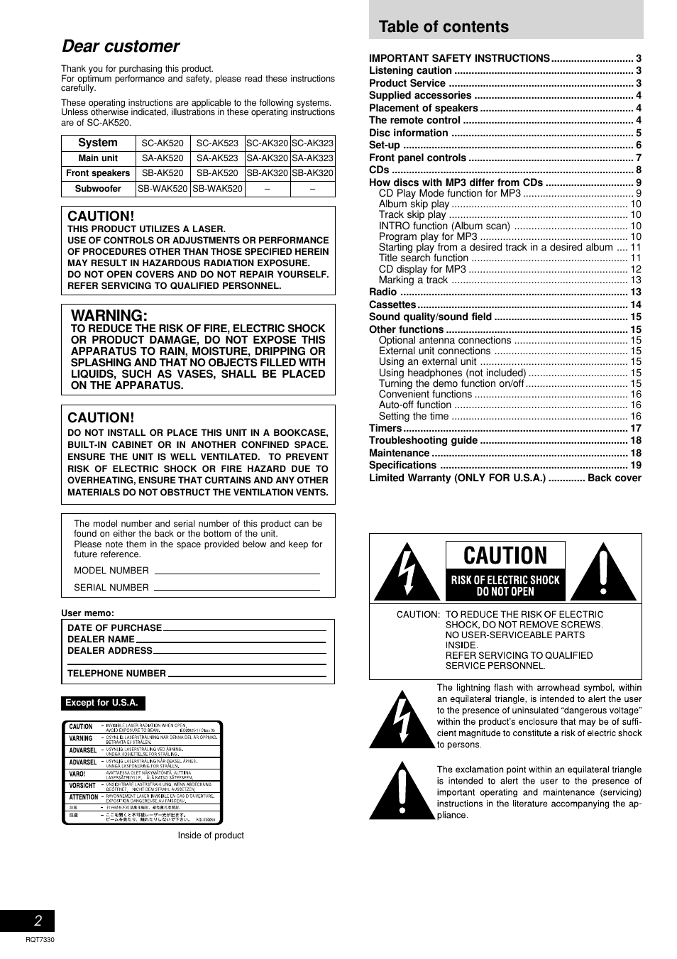 Panasonic SC-AK320  EN User Manual | Page 2 / 20