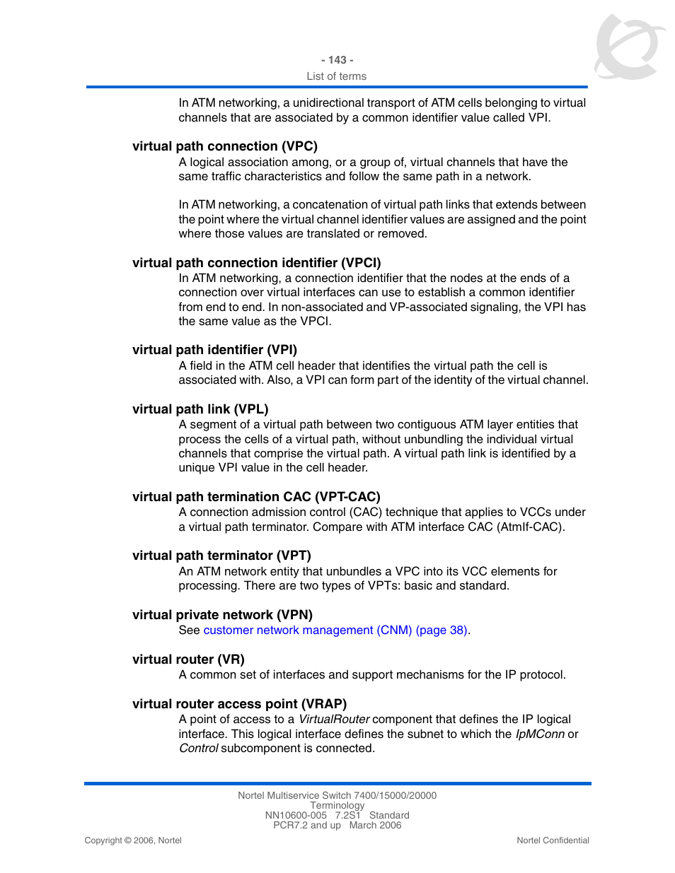 Compare with, Virtual path termination cac (vpt-cac) | Panasonic 15000 User Manual | Page 143 / 152