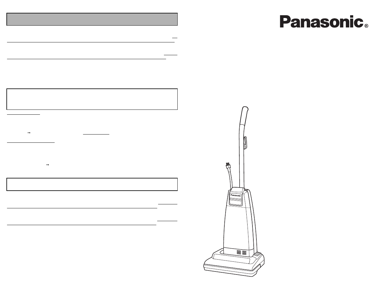 What to do when service is needed, Mc-gg213, Vacuum cleaner (commercial) aspirateur aspiradora | Panasonic MC-GG213 User Manual | Page 44 / 44