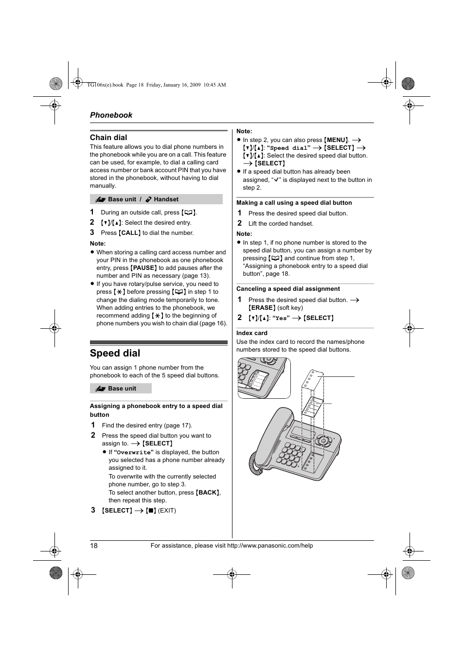 Speed dial | Panasonic KX-TG1063 User Manual | Page 18 / 60