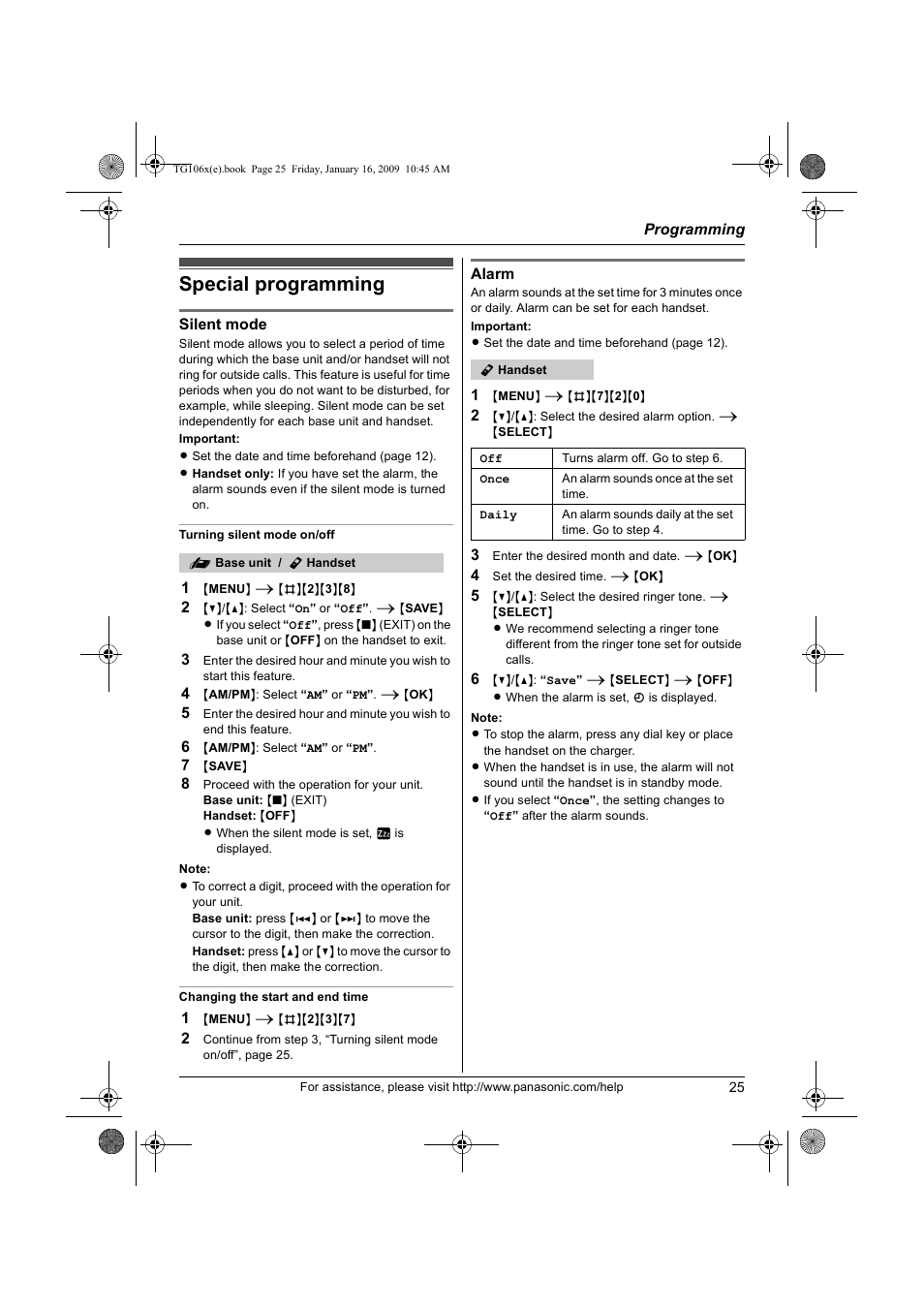 Special programming | Panasonic KX-TG1063 User Manual | Page 25 / 60