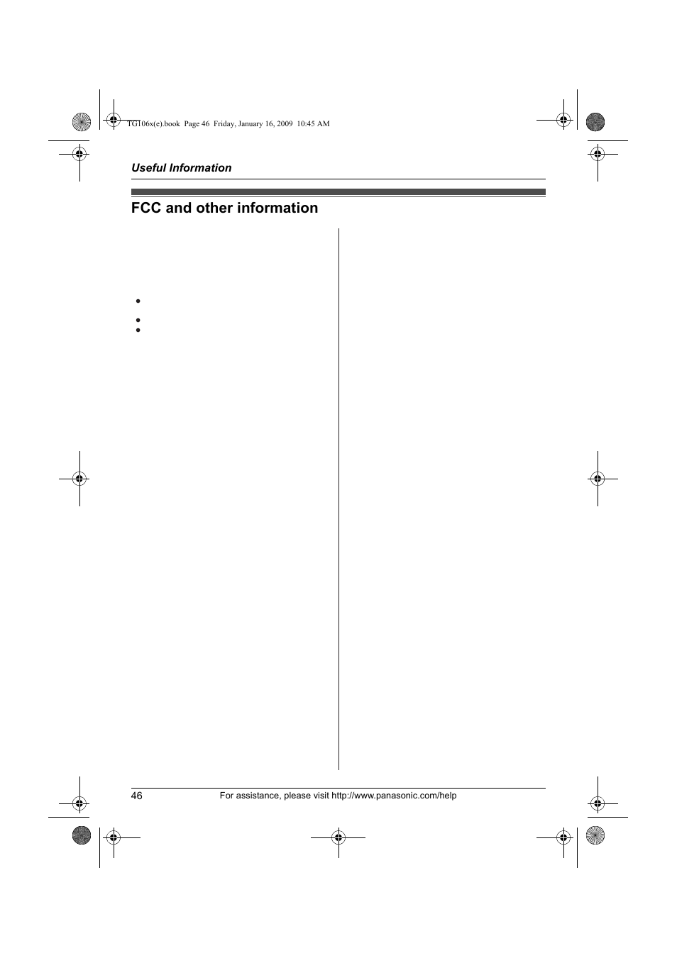 Fcc and other information | Panasonic KX-TG1063 User Manual | Page 46 / 60