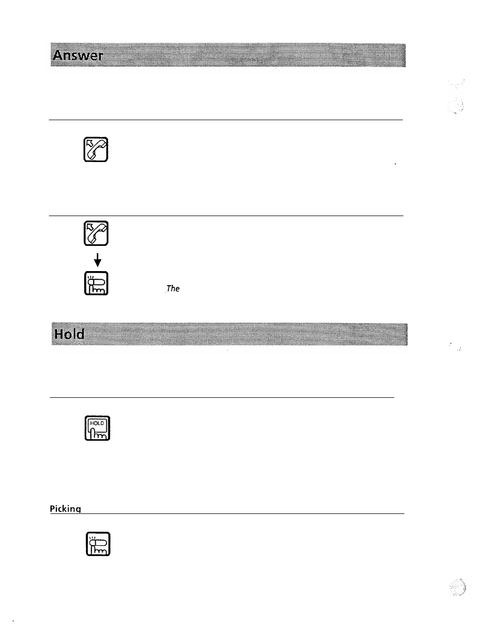 Answering calls, Answer, Hold | Putting call on hold, Up held line | Panasonic VA-1232 User Manual | Page 13 / 43