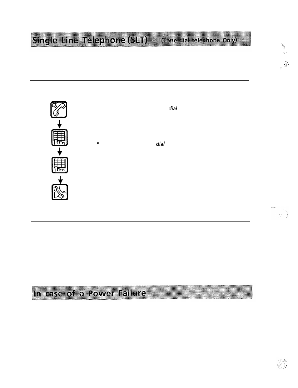 Single line telephone (slt), In case of a power failure, Make | Panasonic VA-1232 User Manual | Page 39 / 43
