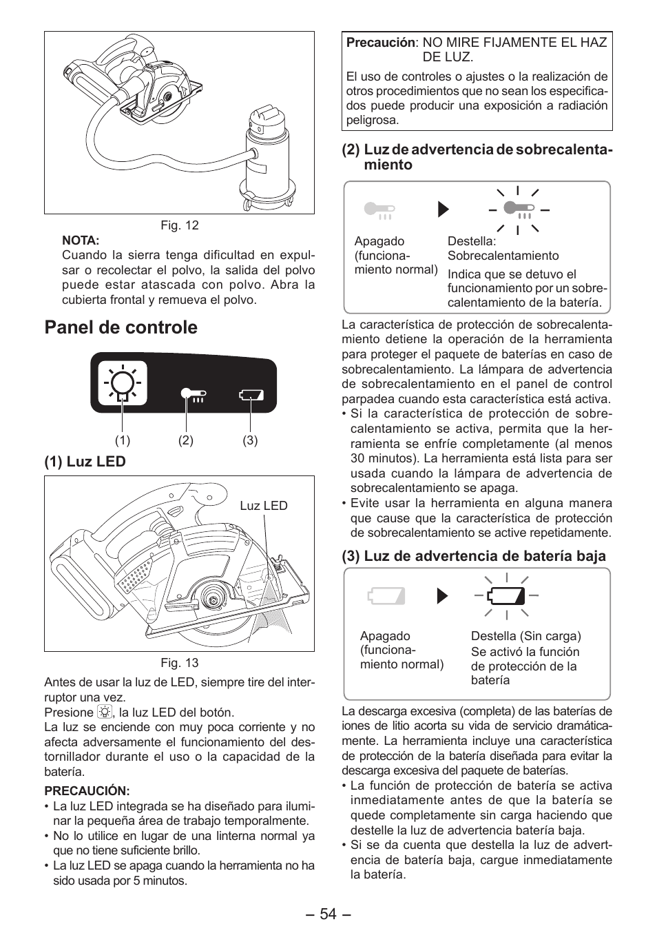 Panel de controle | Panasonic EY4542 User Manual | Page 54 / 63