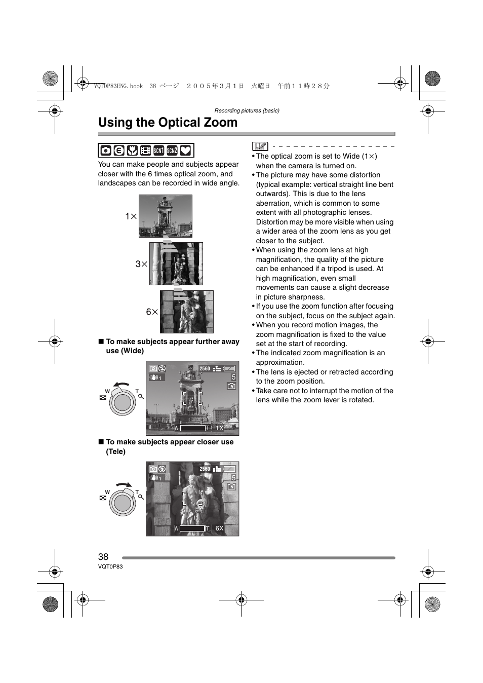 Using the optical zoom | Panasonic DMC-LZ1GN User Manual | Page 38 / 104