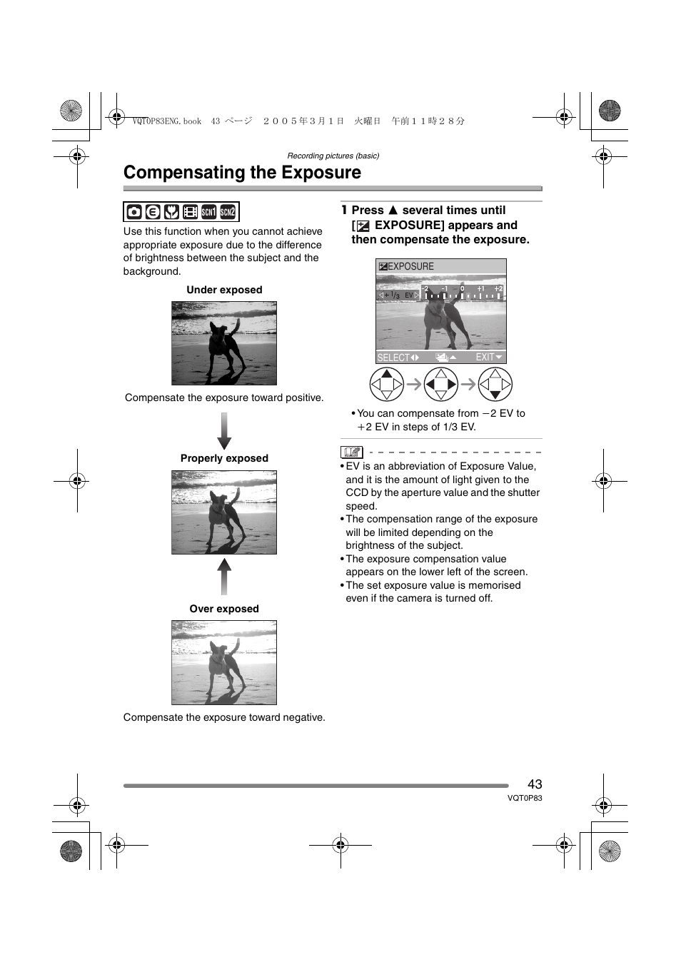 Compensating the exposure | Panasonic DMC-LZ1GN User Manual | Page 43 / 104