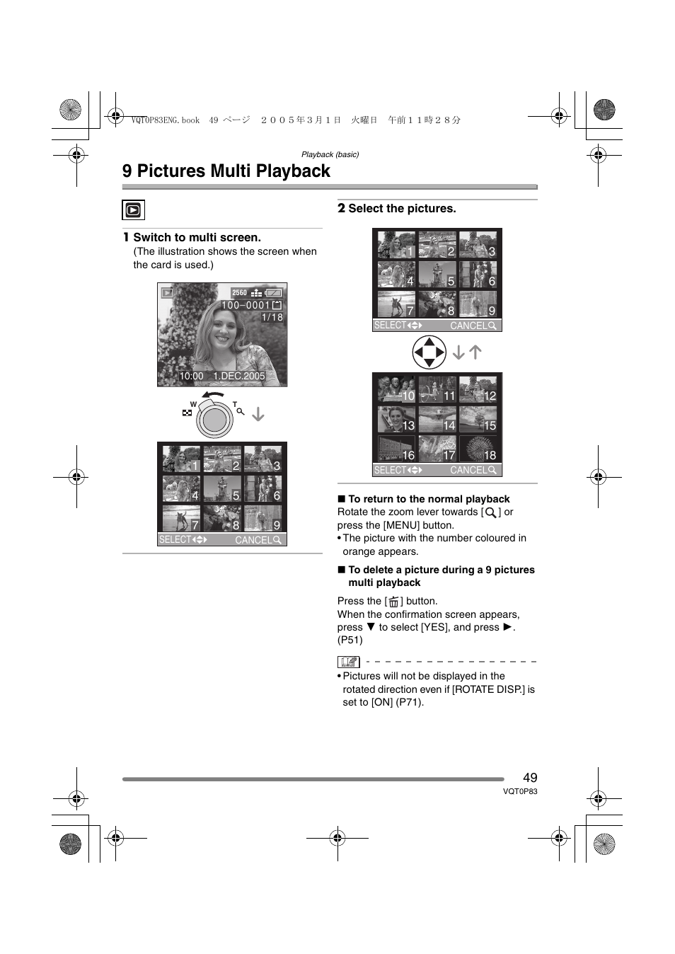 9 pictures multi playback | Panasonic DMC-LZ1GN User Manual | Page 49 / 104