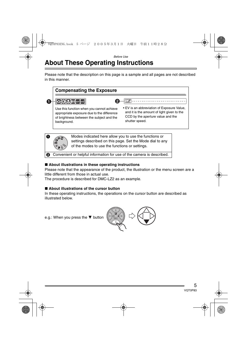 About these operating instructions, Compensating the exposure | Panasonic DMC-LZ1GN User Manual | Page 5 / 104