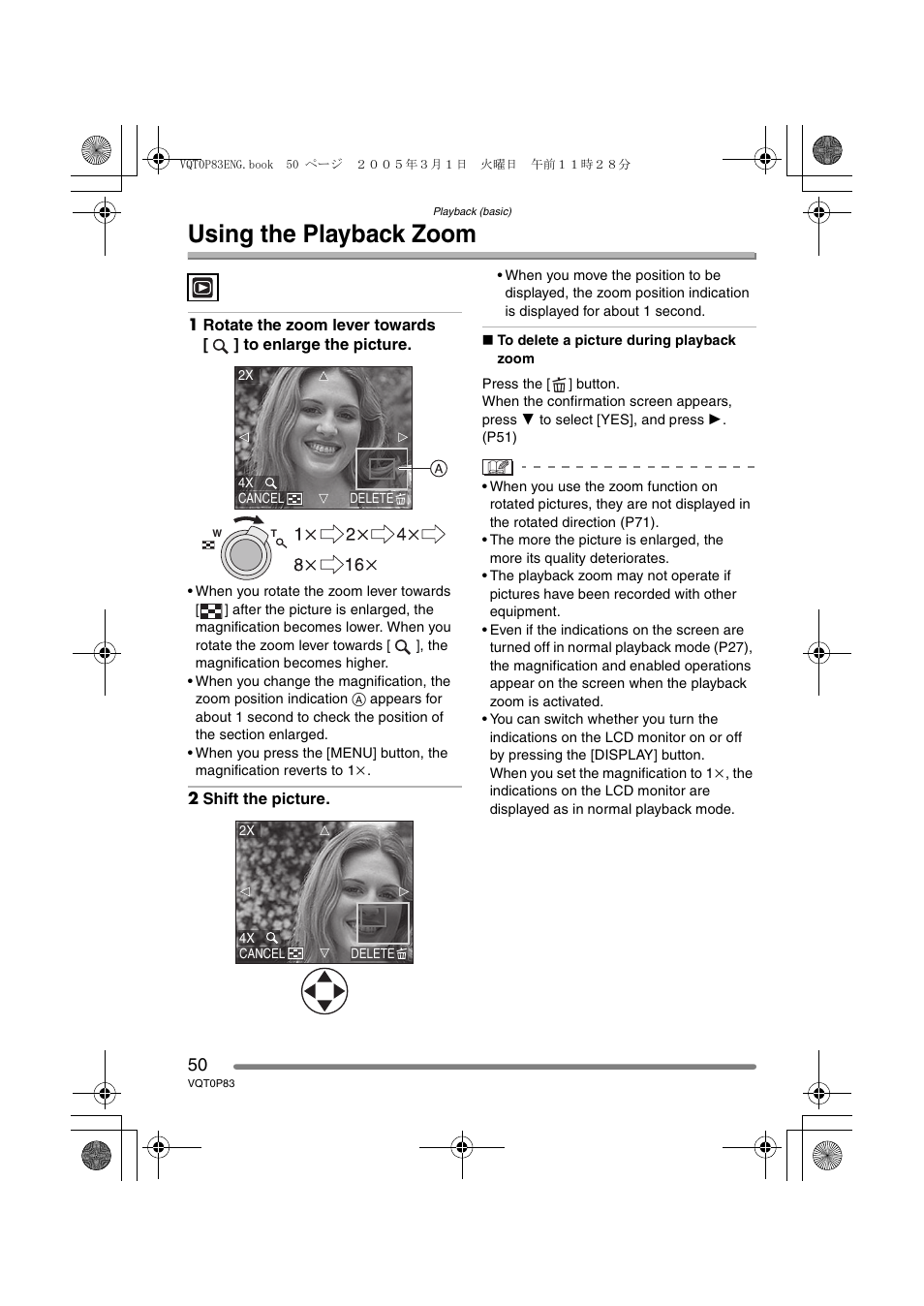 Using the playback zoom | Panasonic DMC-LZ1GN User Manual | Page 50 / 104