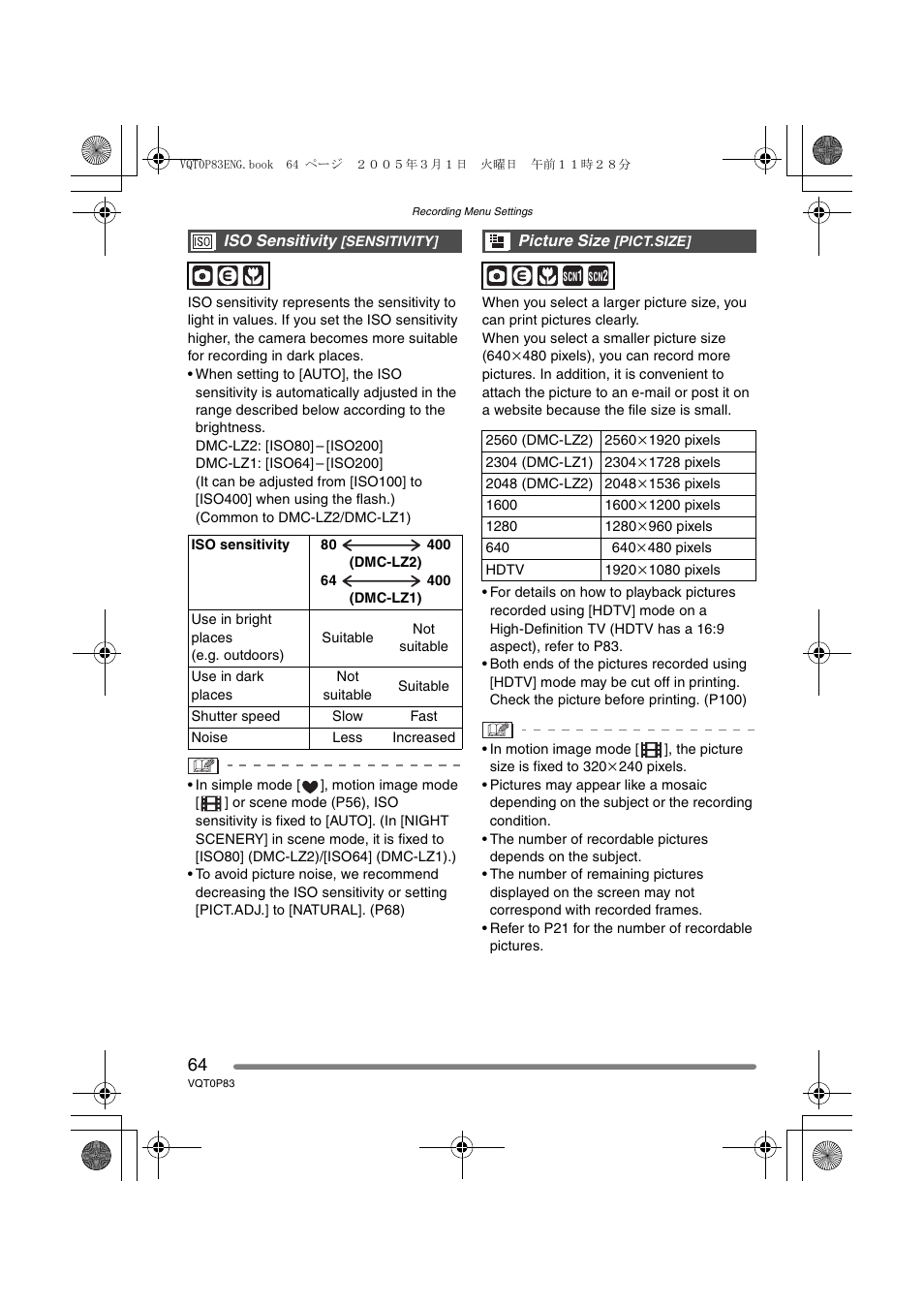 Panasonic DMC-LZ1GN User Manual | Page 64 / 104