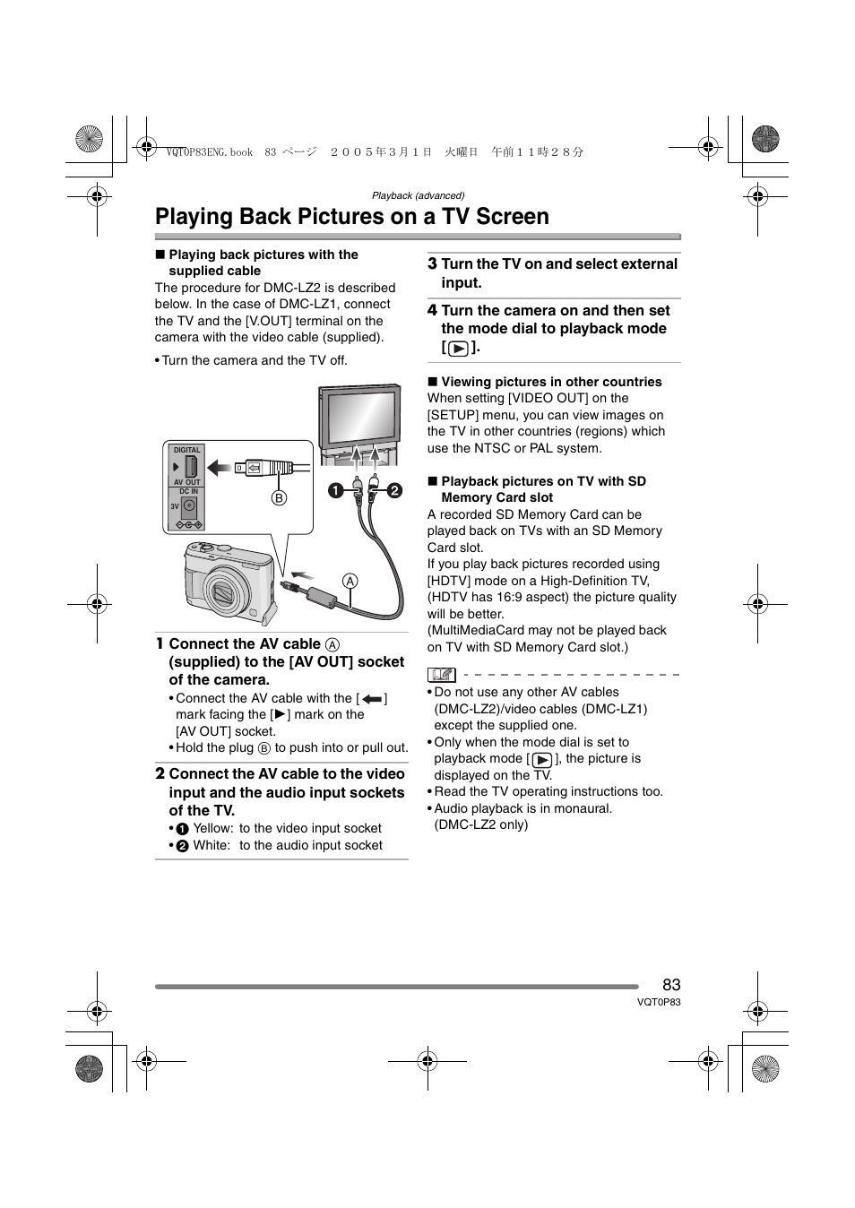 Playing back pictures on a tv screen | Panasonic DMC-LZ1GN User Manual | Page 83 / 104