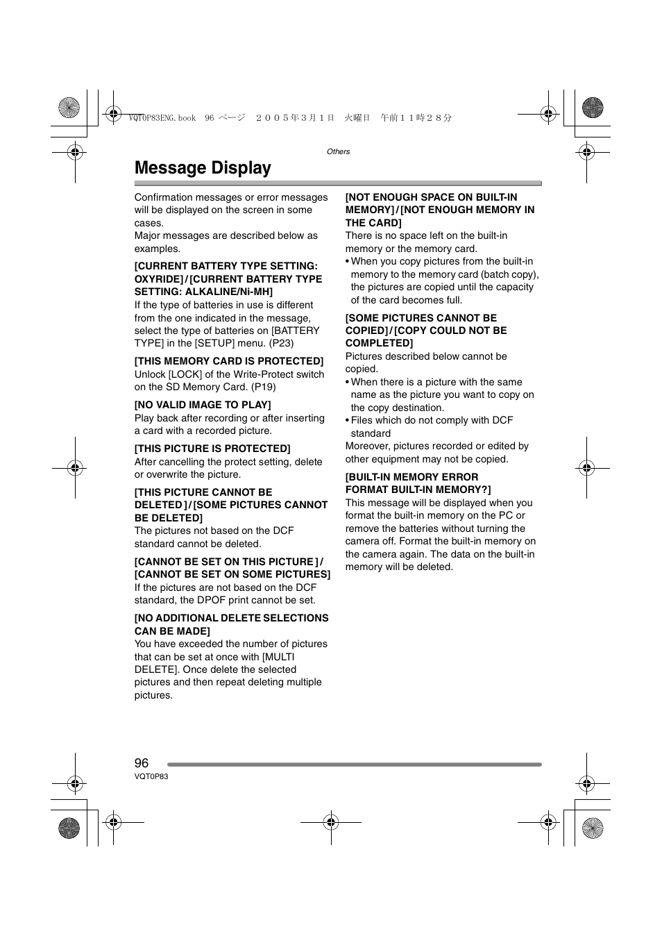 Message display | Panasonic DMC-LZ1GN User Manual | Page 96 / 104