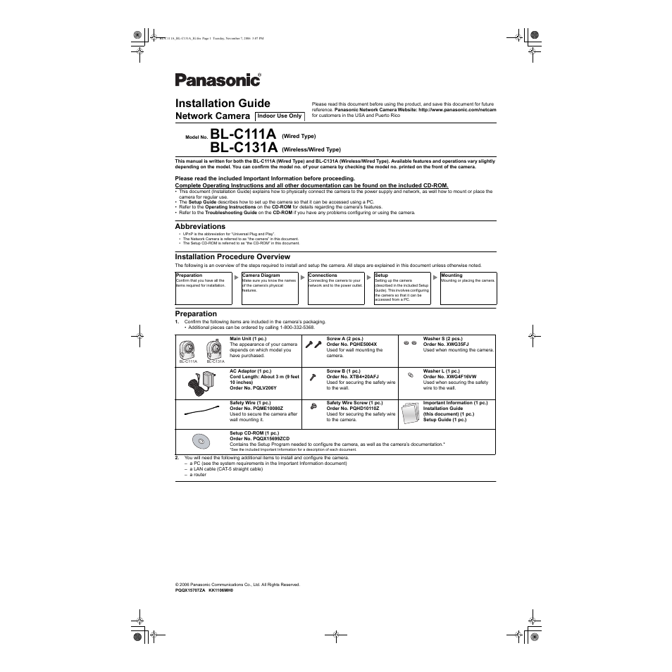 Panasonic BL-C131A User Manual | 4 pages