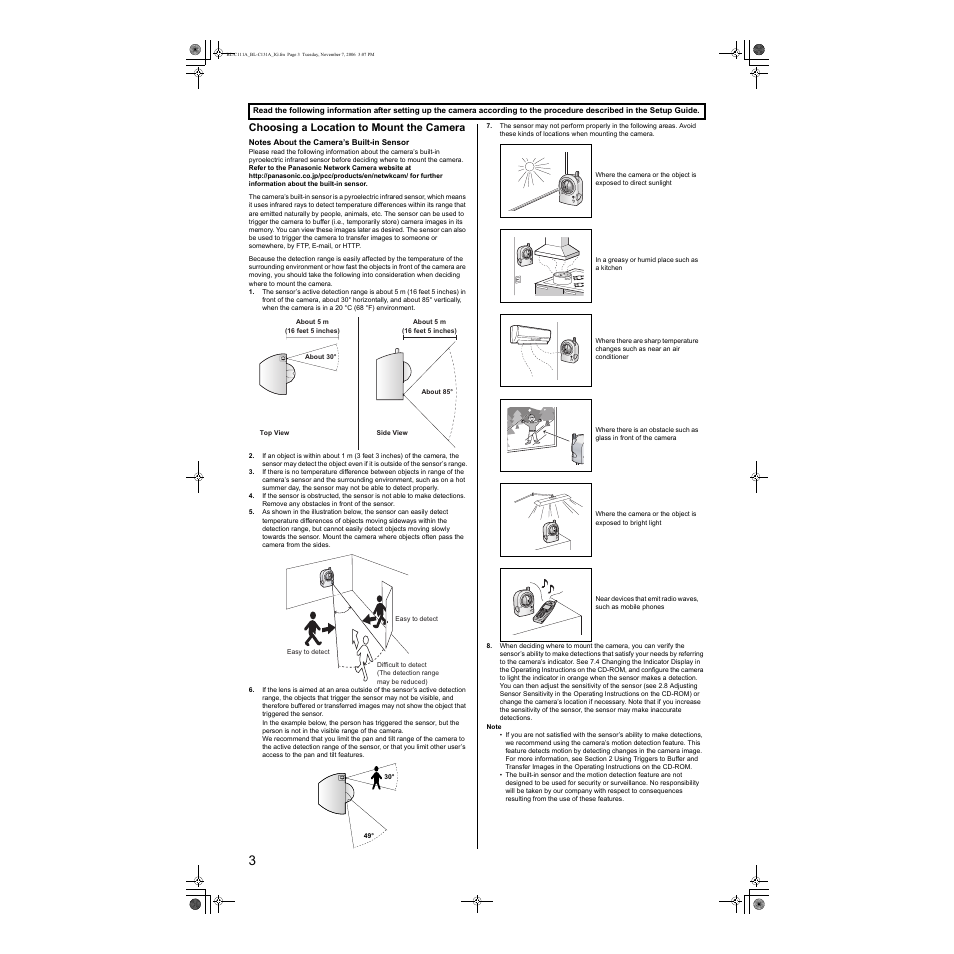 Choosing a location to mount the camera | Panasonic BL-C131A User Manual | Page 3 / 4