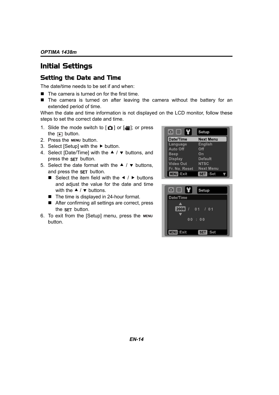 Initial settings | Panasonic 1438M User Manual | Page 15 / 44